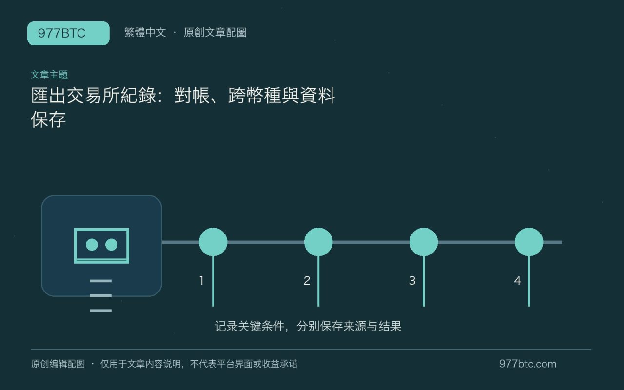 匯出交易所紀錄：對帳、跨幣種與資料保存；本文獨立主題示意配圖