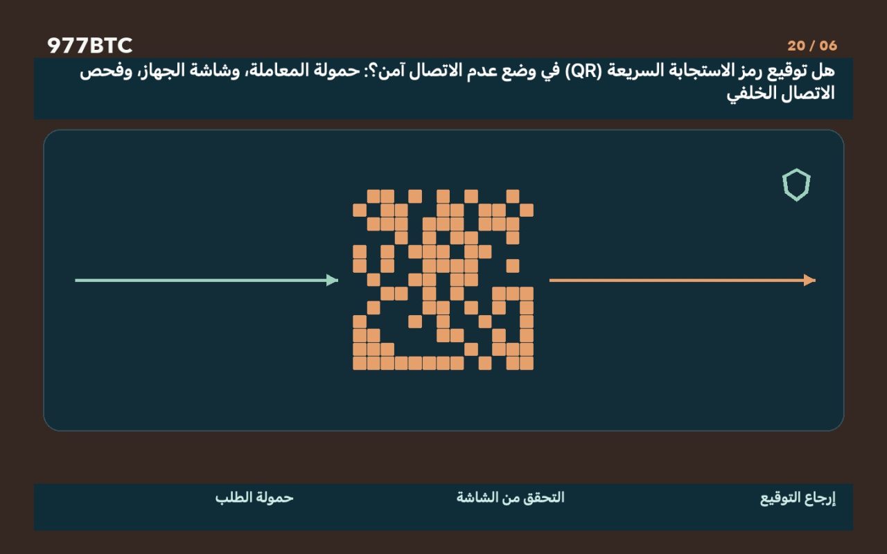 هل توقيع رمز الاستجابة السريعة (QR) في وضع عدم الاتصال آمن؟: حمولة المعاملة، وشاشة الجهاز، وفحص الاتصال الخلفي