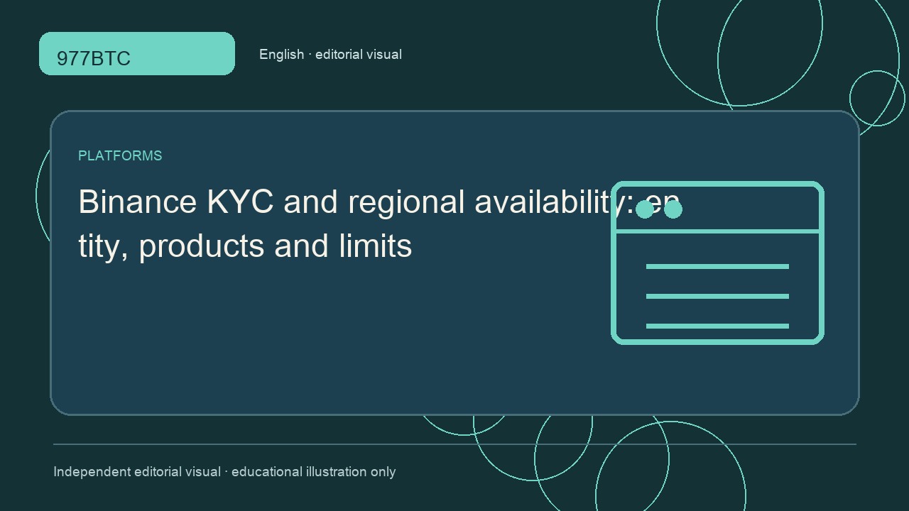 Binance KYC and regional availability: entity, products and limits; independent editorial visual