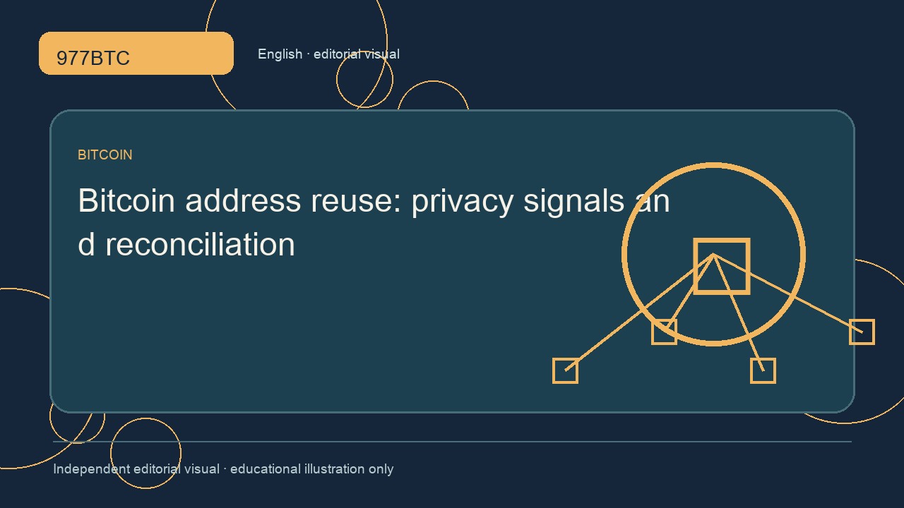 Bitcoin address reuse: privacy signals and reconciliation; independent editorial visual