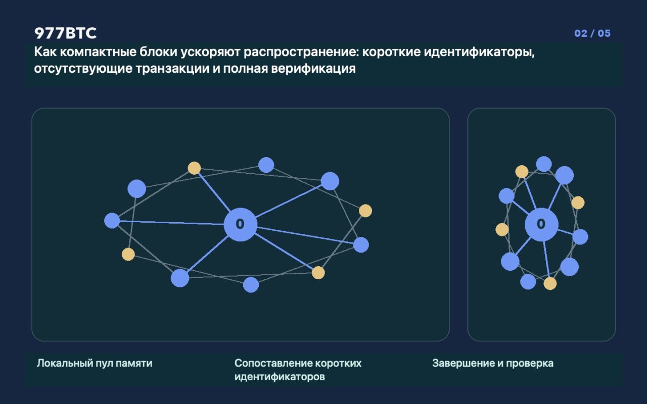 Как компактные блоки ускоряют распространение: короткие идентификаторы, отсутствующие транзакции и полная верификация