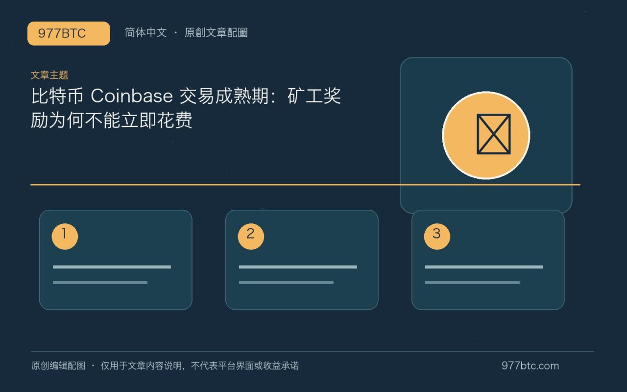 比特币 Coinbase 交易成熟期:矿工奖励为何不能立即花费;本文独立主题示意配图