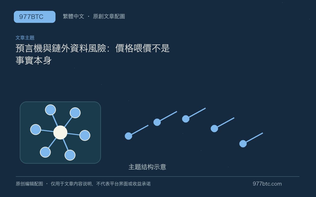 預言機與鏈外資料風險：價格餵價不是事實本身；本文獨立主題示意配圖