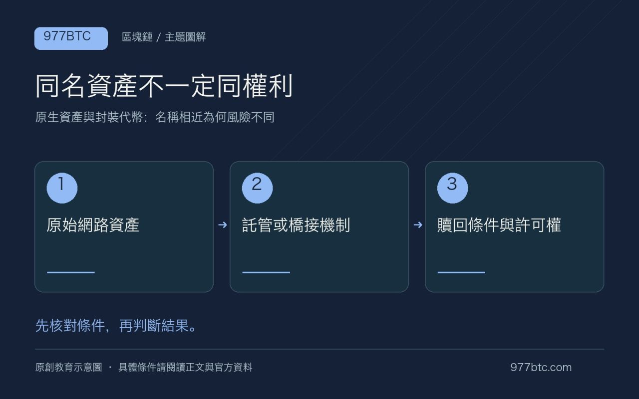 同名資產不一定同權利：原始網路資產；託管或橋接機制；贖回條件與許可權