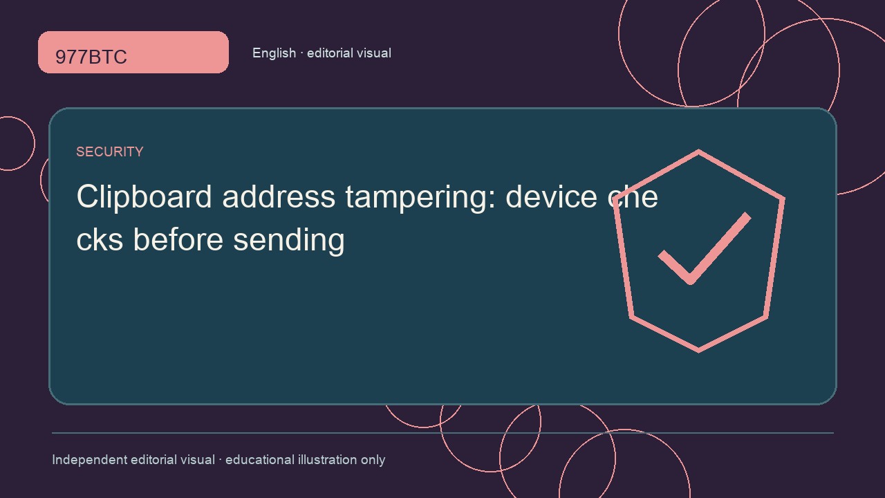 Clipboard address tampering: device checks before sending; independent editorial visual