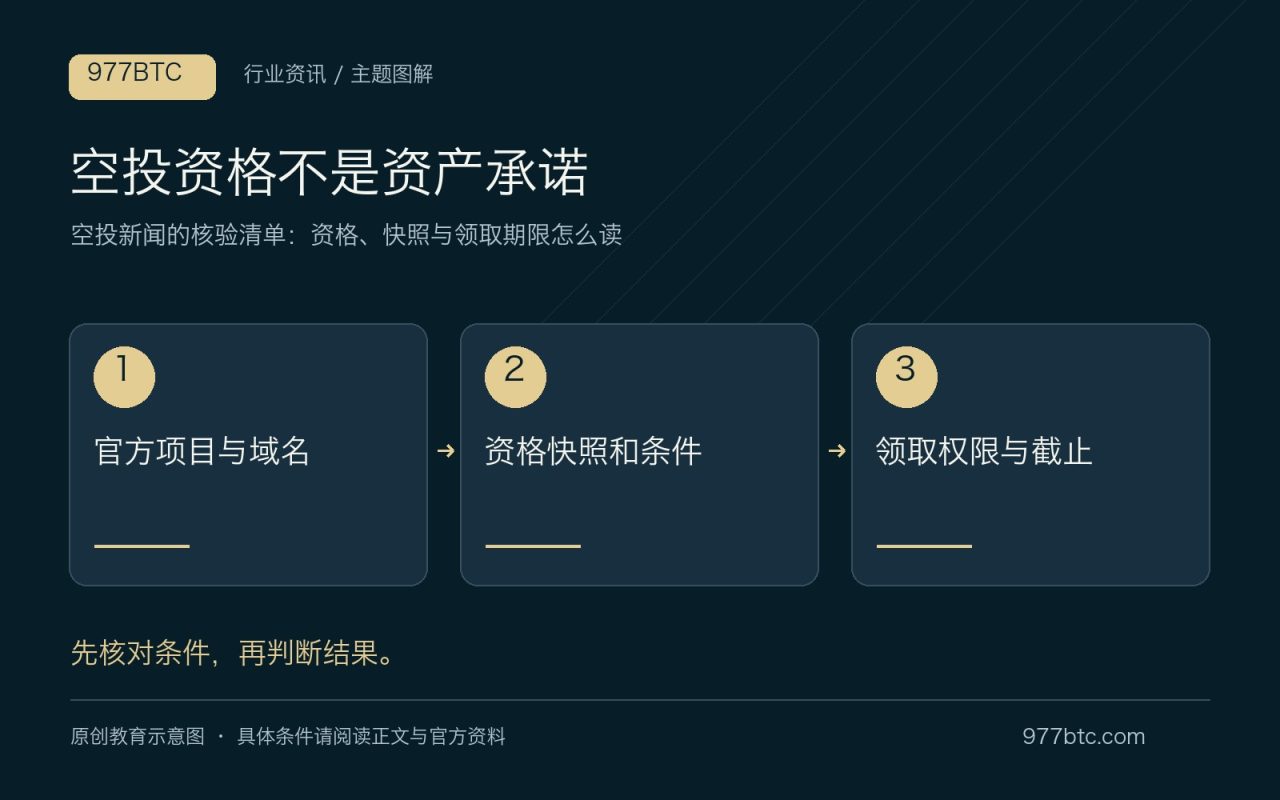 空投资格不是资产承诺：官方项目与域名；资格快照和条件；领取权限与截止