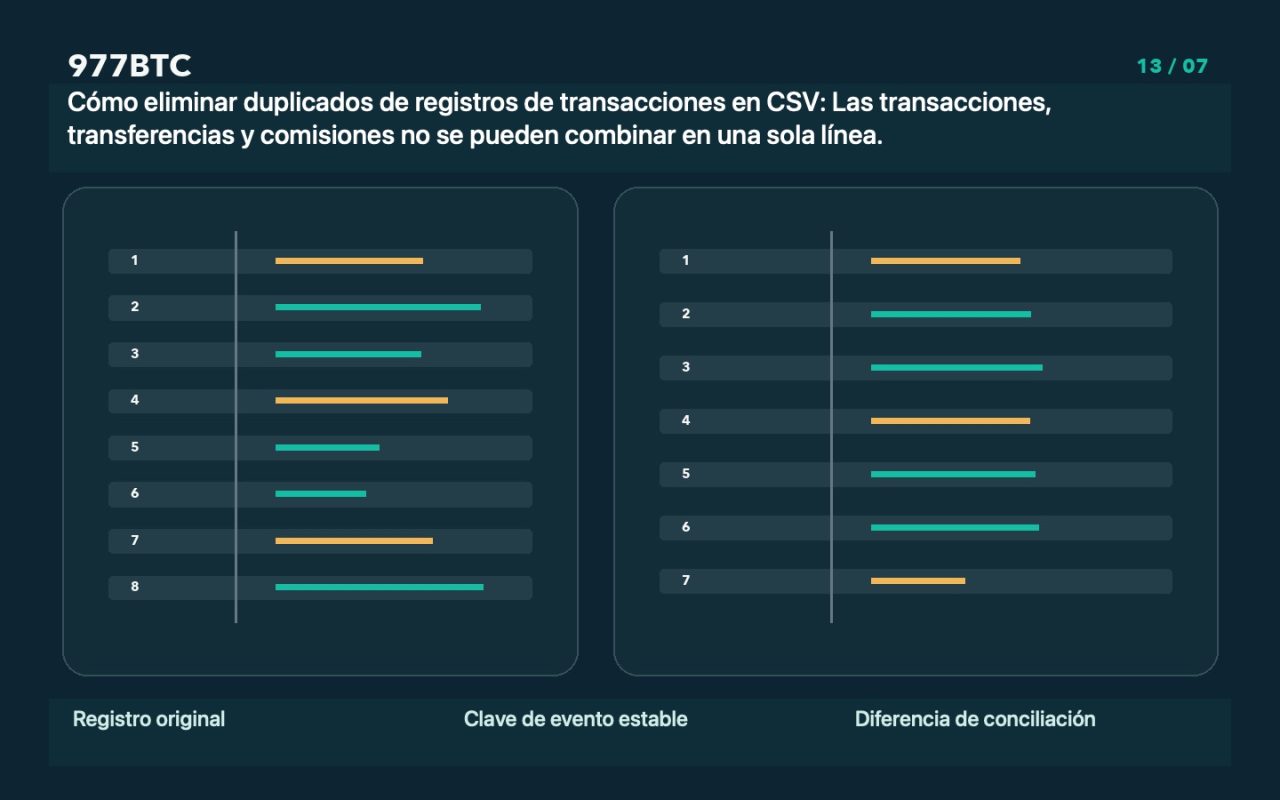Cómo eliminar duplicados de registros de transacciones en CSV: Las transacciones, transferencias y comisiones no se pueden combinar en una sola línea.