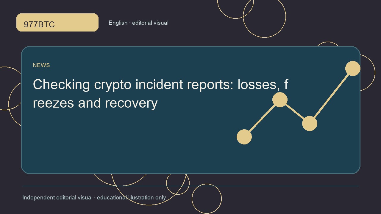 Checking crypto incident reports: losses, freezes and recovery; independent editorial visual