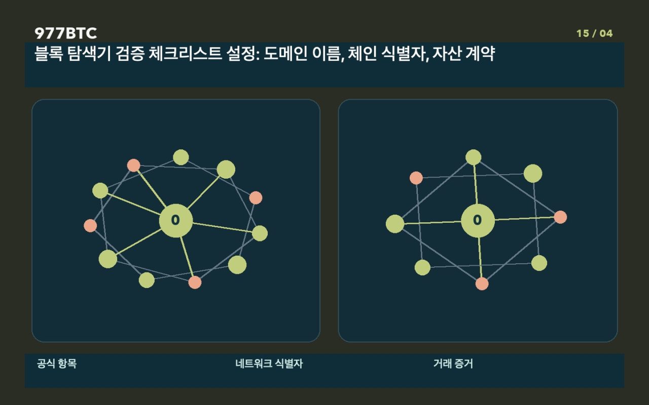 블록 탐색기 검증 체크리스트 설정: 도메인 이름, 체인 식별자, 자산 계약