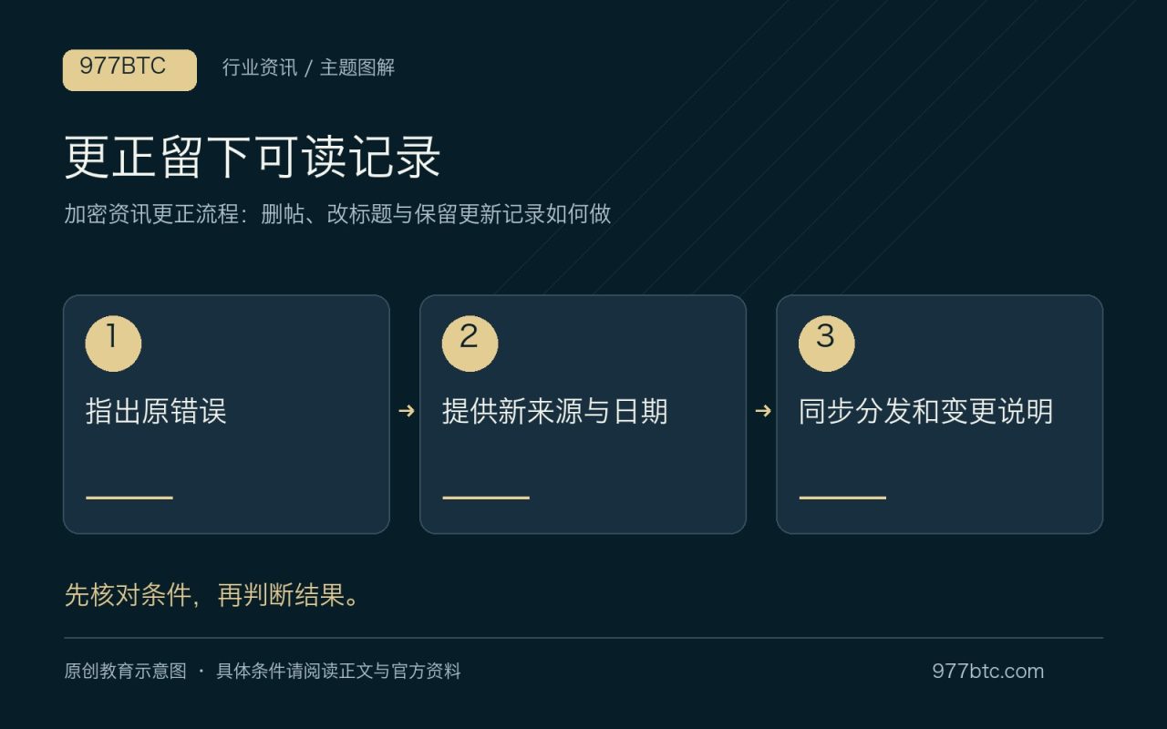 更正留下可读记录：指出原错误；提供新来源与日期；同步分发和变更说明
