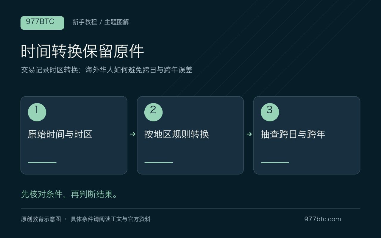 时间转换保留原件：原始时间与时区；按地区规则转换；抽查跨日与跨年