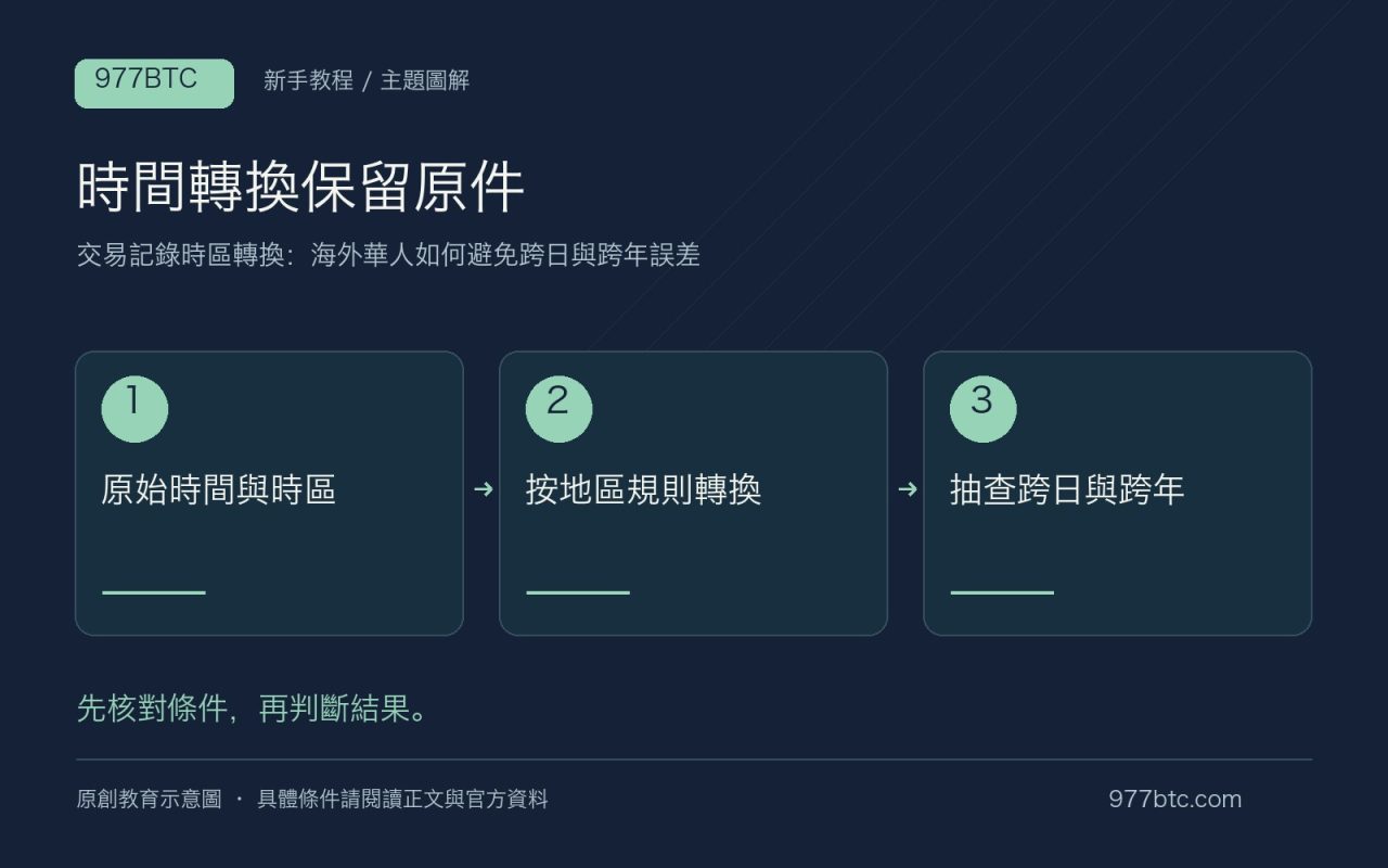時間轉換保留原件：原始時間與時區；按地區規則轉換；抽查跨日與跨年