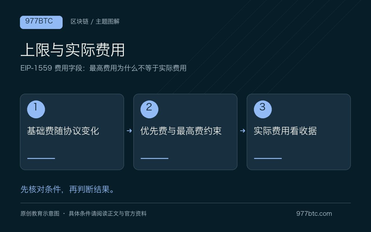上限与实际费用：基础费随协议变化；优先费与最高费约束；实际费用看收据