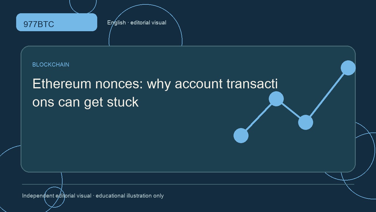 Ethereum nonces: why account transactions can get stuck; independent editorial visual