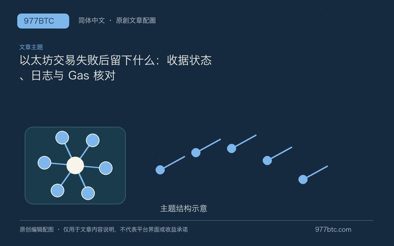 以太坊交易失败后留下什么：收据状态、日志与 Gas 核对；本文独立主题示意配图