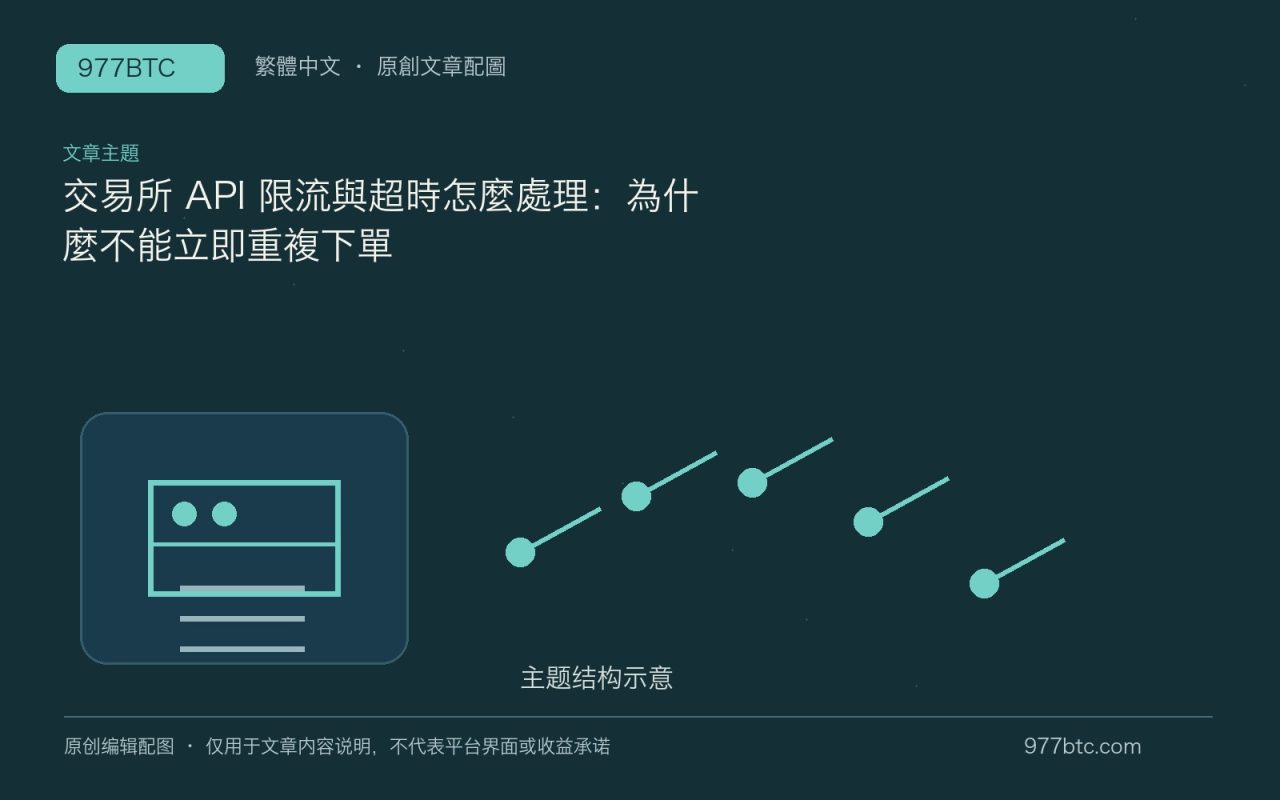 交易所 API 限流與超時怎麼處理：為什麼不能立即重複下單；本文獨立主題示意配圖