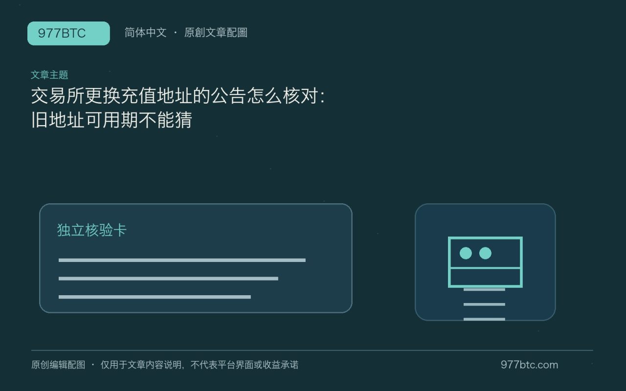 交易所更换充值地址的公告怎么核对：旧地址可用期不能猜；本文独立主题示意配图