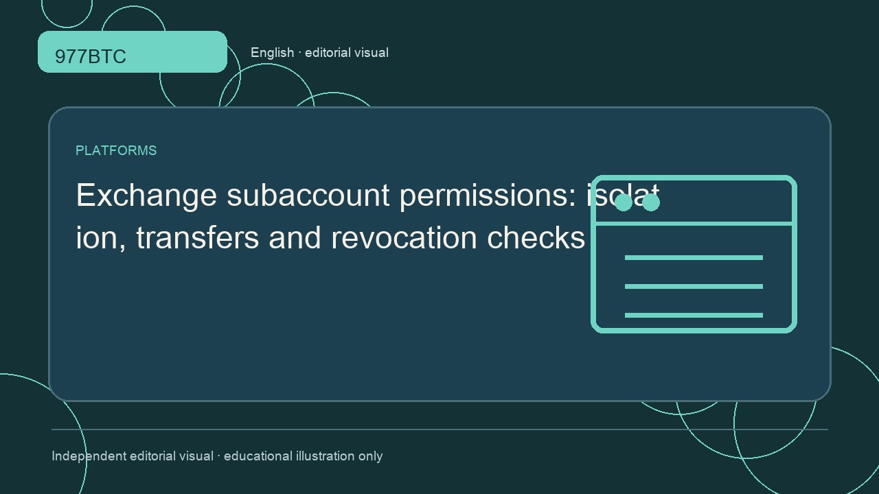 Exchange subaccount permissions: isolation, transfers and revocation checks; independent editorial visual
