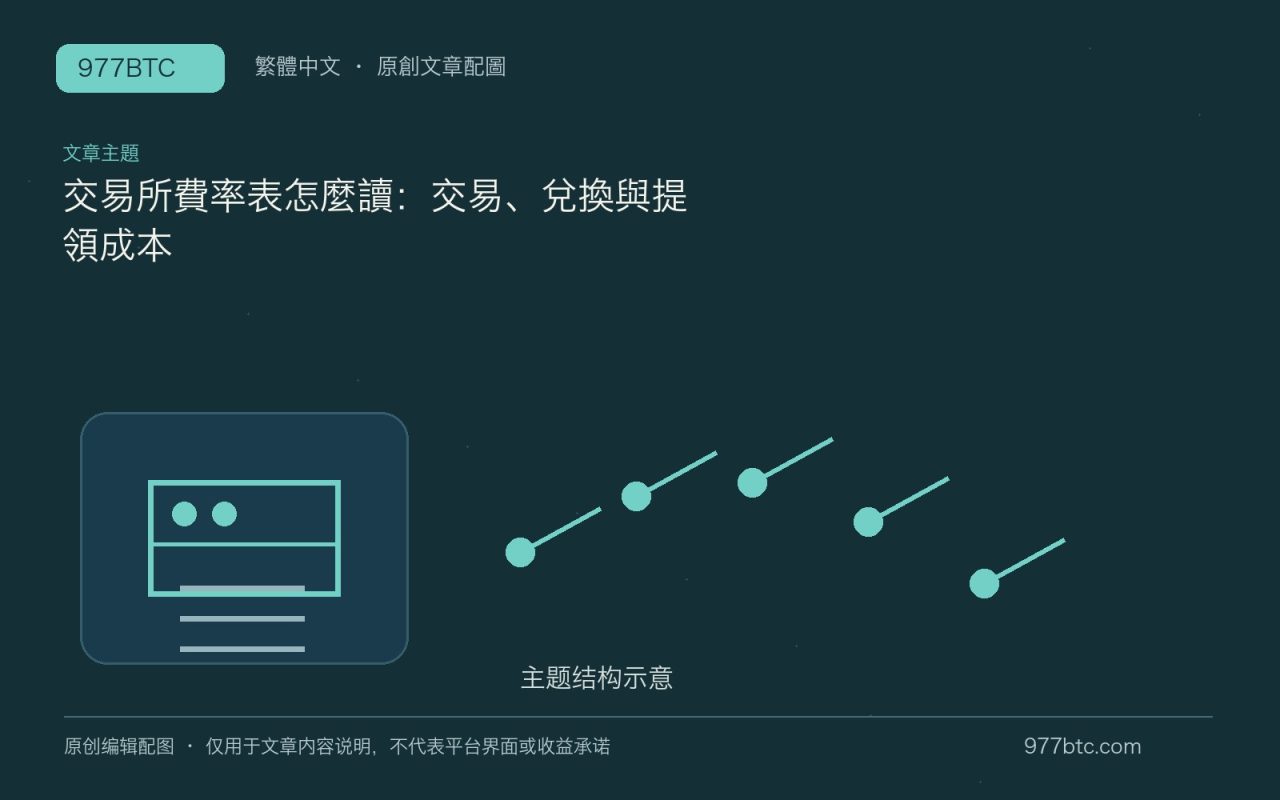 交易所費率表怎麼讀：交易、兌換與提領成本；本文獨立主題示意配圖