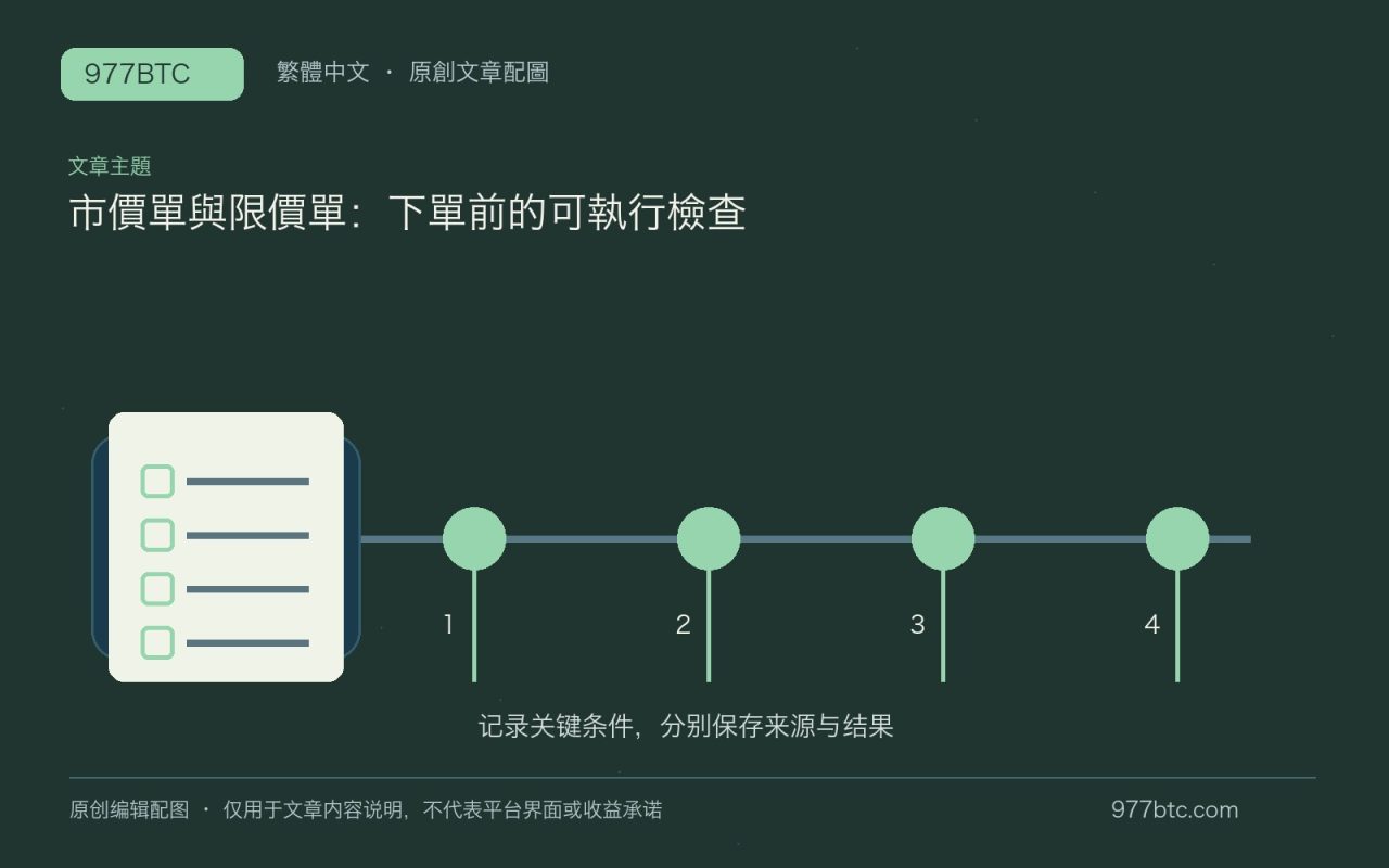 市價單與限價單：下單前的可執行檢查；本文獨立主題示意配圖