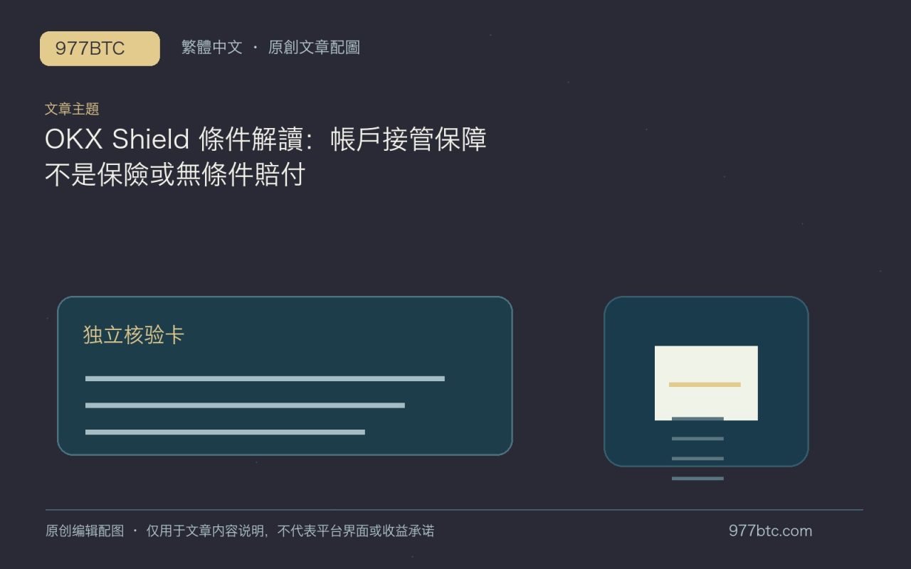 OKX Shield 條件解讀：帳戶接管保障不是保險或無條件賠付；本文獨立主題示意配圖