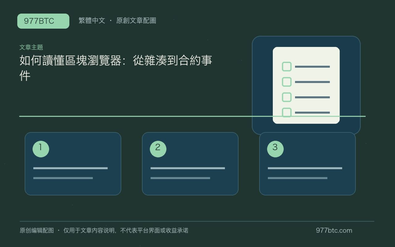 如何讀懂區塊瀏覽器：從雜湊到合約事件；本文獨立主題示意配圖