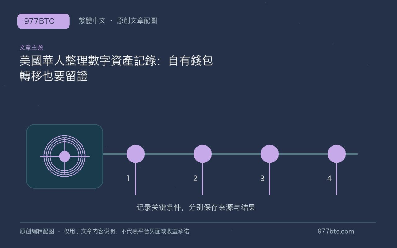 美國華人整理數字資產記錄：自有錢包轉移也要留證；本文獨立主題示意配圖