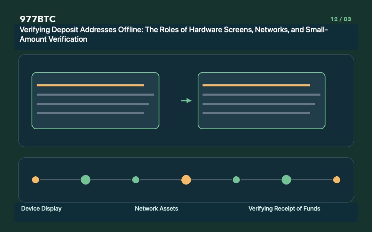 Verifying Deposit Addresses Offline: The Roles of Hardware Screens, Networks, and Small-Amount Verification