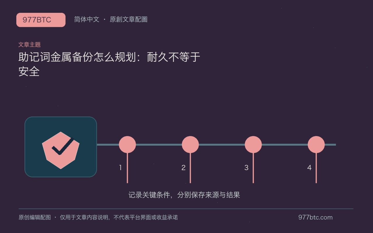 助记词金属备份怎么规划：耐久不等于安全；本文独立主题示意配图